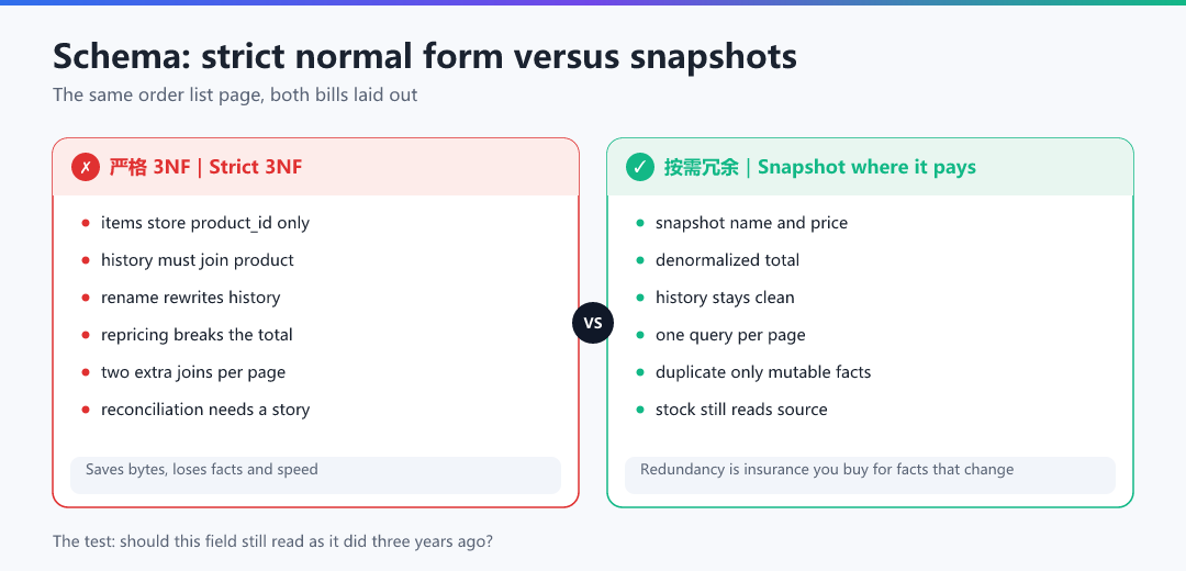 Figure · Schema: strict normal form versus snapshots